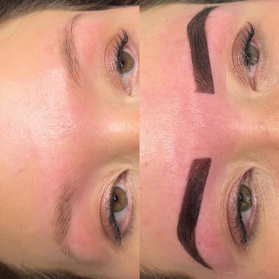 Brow shaping, before and after