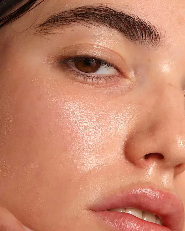 Close view of clear, hydrated skin after treatment