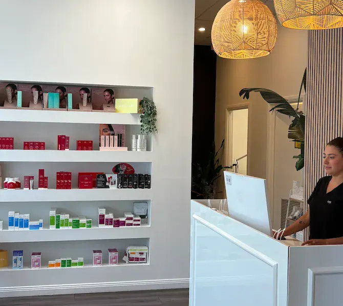 A seating corner in the salon with soft natural light
