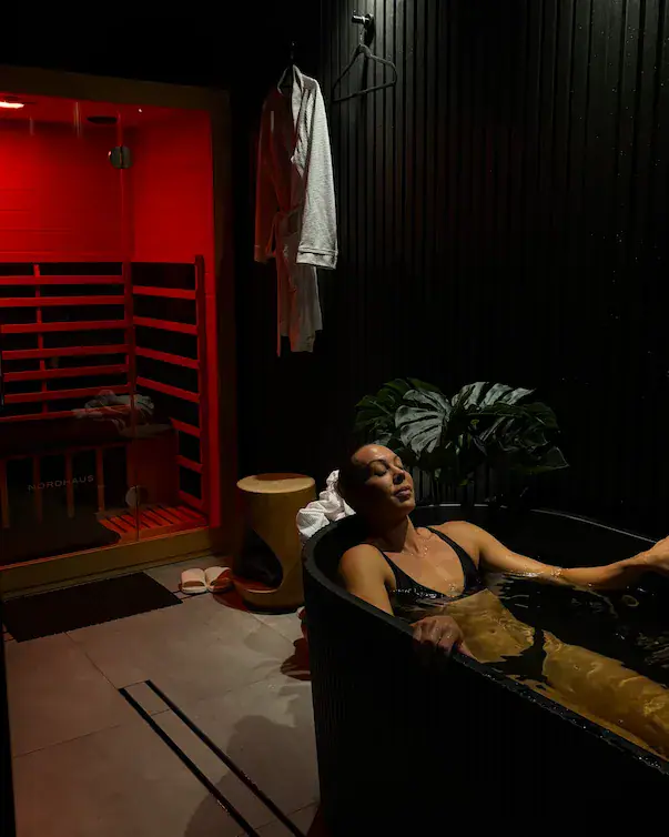 The dark, calm interior of the wellness room